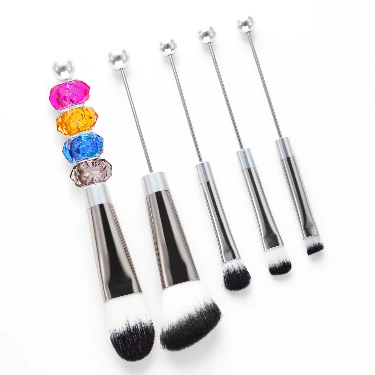 【D316】Set of 5 DIY Metal Handle Beaded Makeup Brushes