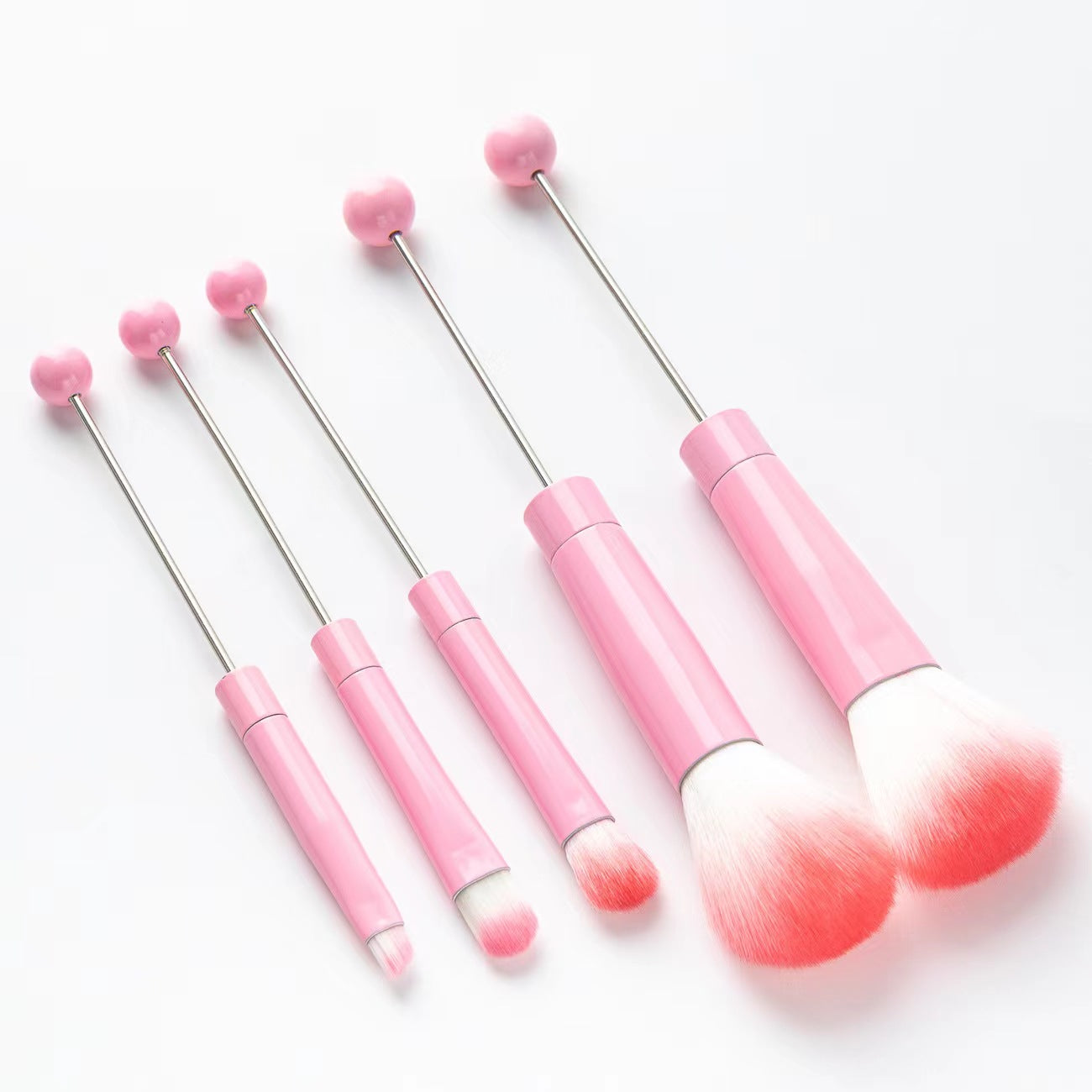 【D316】Set of 5 DIY Metal Handle Beaded Makeup Brushes