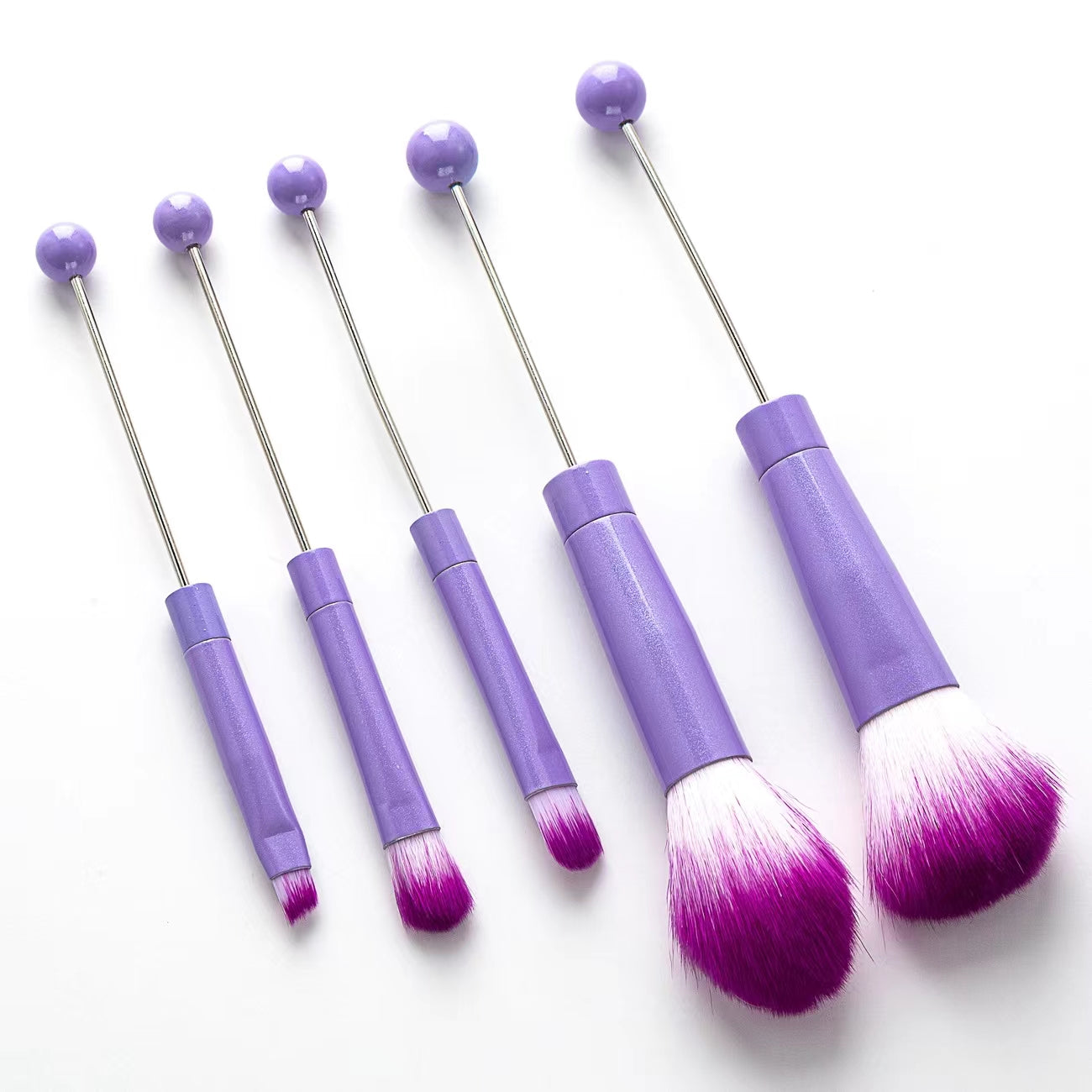 【D316】Set of 5 DIY Metal Handle Beaded Makeup Brushes