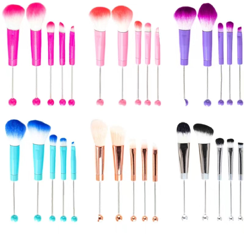 【D316】Set of 5 DIY Metal Handle Beaded Makeup Brushes