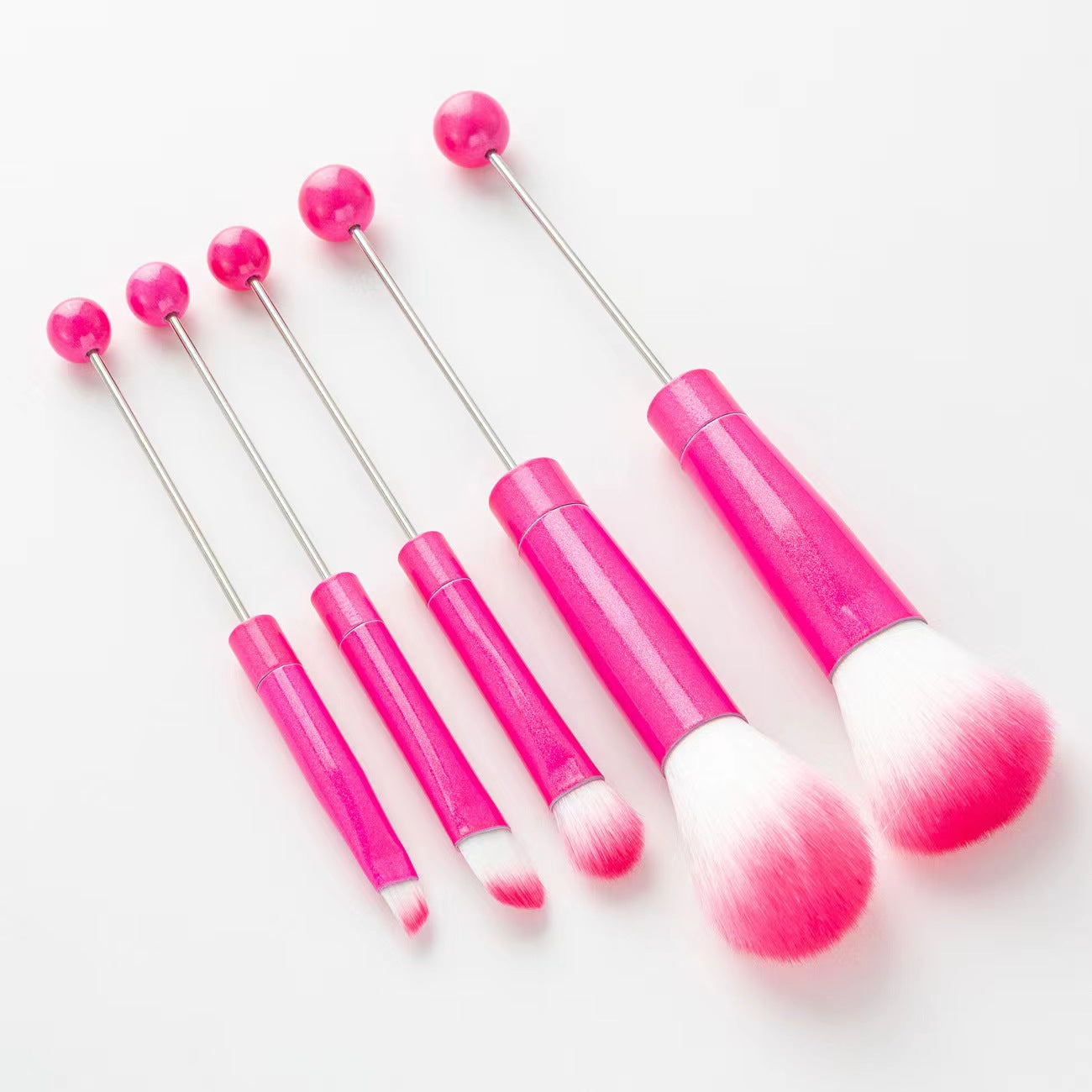 【D316】Set of 5 DIY Metal Handle Beaded Makeup Brushes