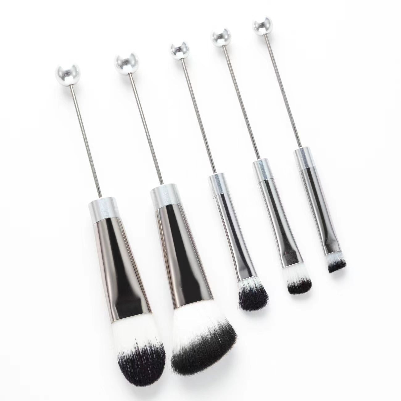 【D316】Set of 5 DIY Metal Handle Beaded Makeup Brushes